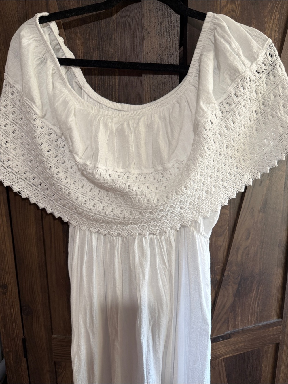 White Off-Shoulder Maxi Dress with Crochet Yoke